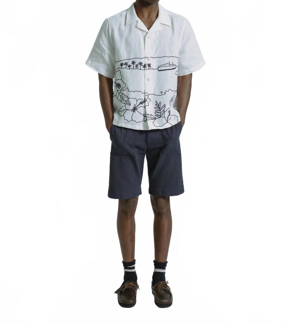 NEW FAR AFIELD veloso landscape short sleeve shirt in white
